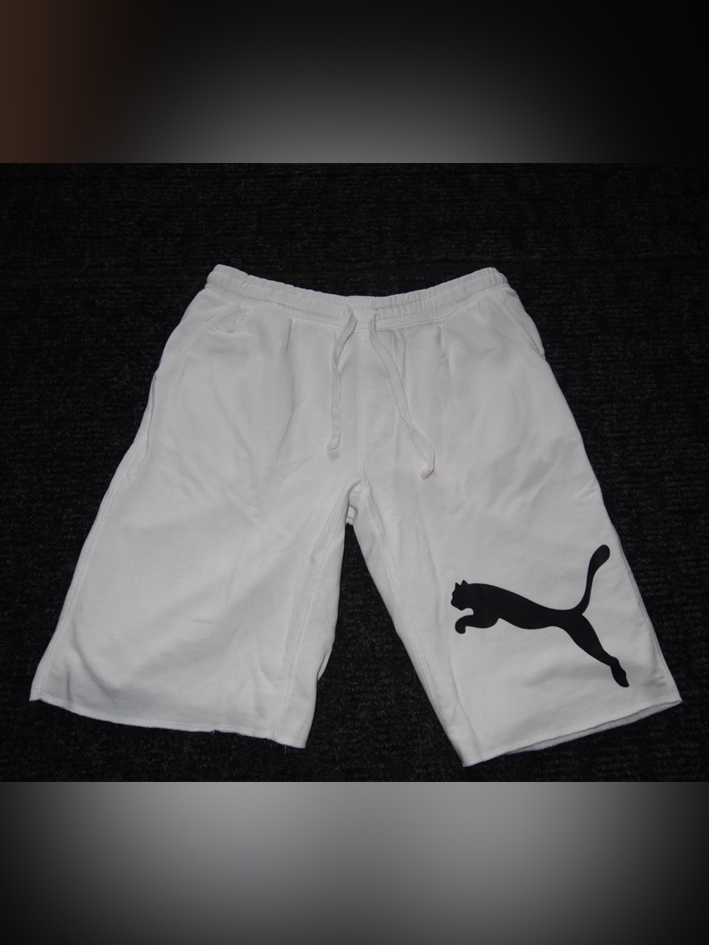Puma White Drawstring Shorts with Black Puma Cat
